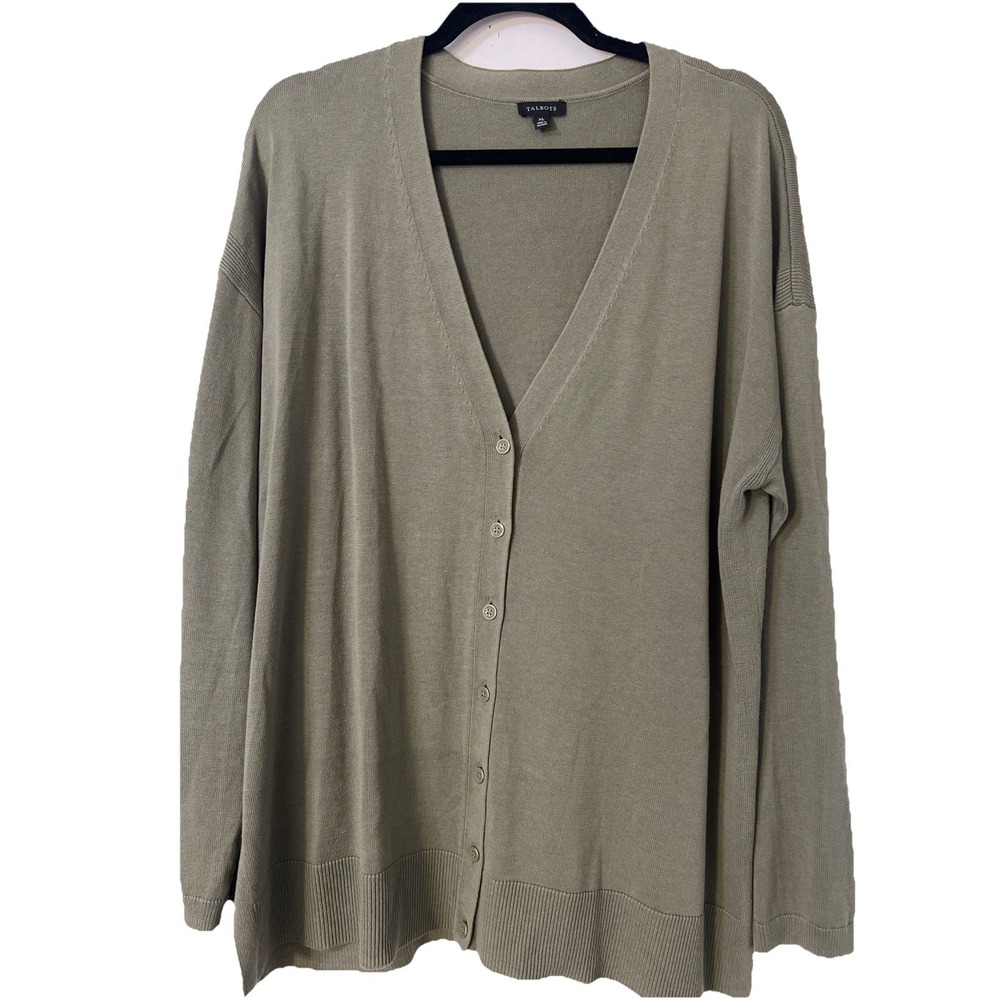 Talbots Women's  XL Sage Green V Neck Long Sleeve Button Sweater Cardigan